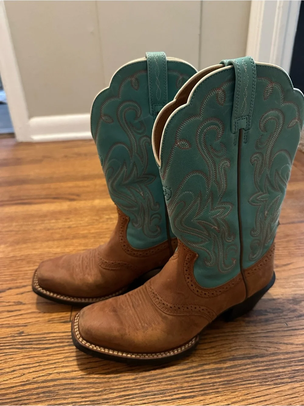 Ariat Turquoise and Tan Leather Western Boots (Worn once!) - Picture 3 of 5